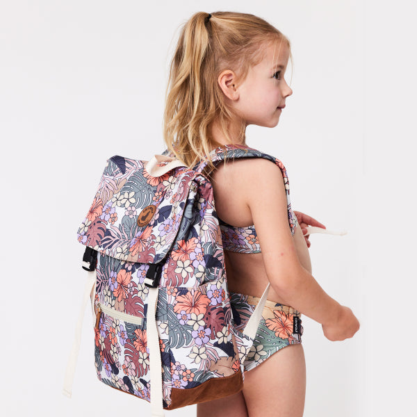 Child wearing the CRYWOLF Knapsack - Tropical Floral side view