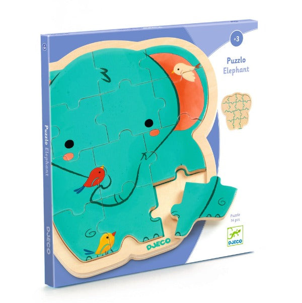 DJECO Elephant 14pc Puzzlo Wooden Puzzle packaged
