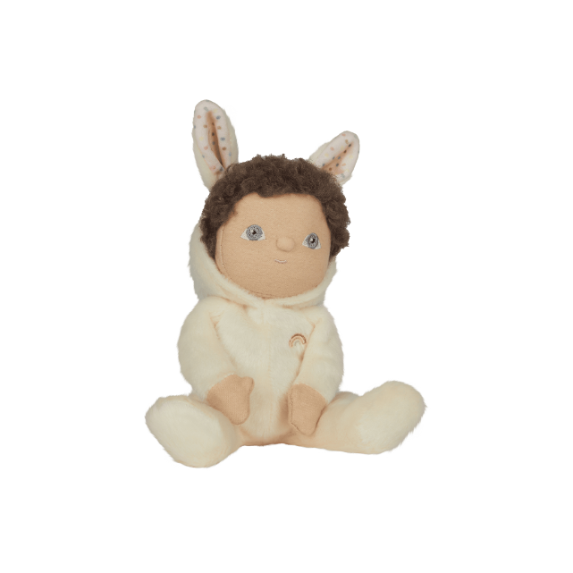 OLLI ELLA Dinky Dinkum Fluffle Family - Basil Bunny with hood down