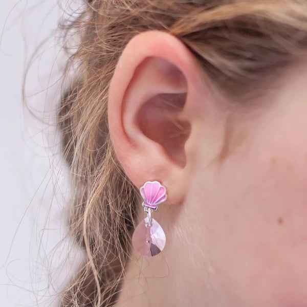 Girl wearing LAUREN HINKLEY Ocean Treasure Earrings: Pink