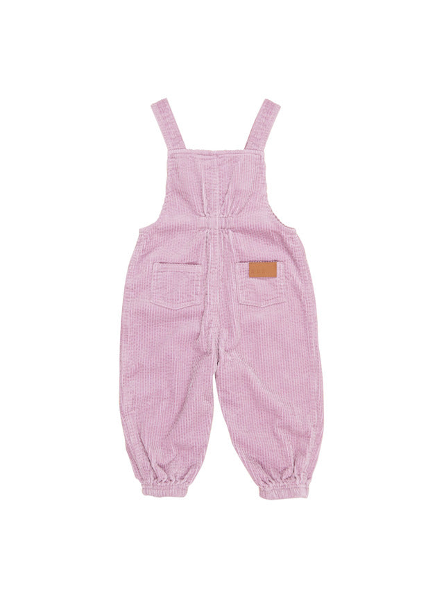 Back view of HUXBABY Orchid Cord Overalls