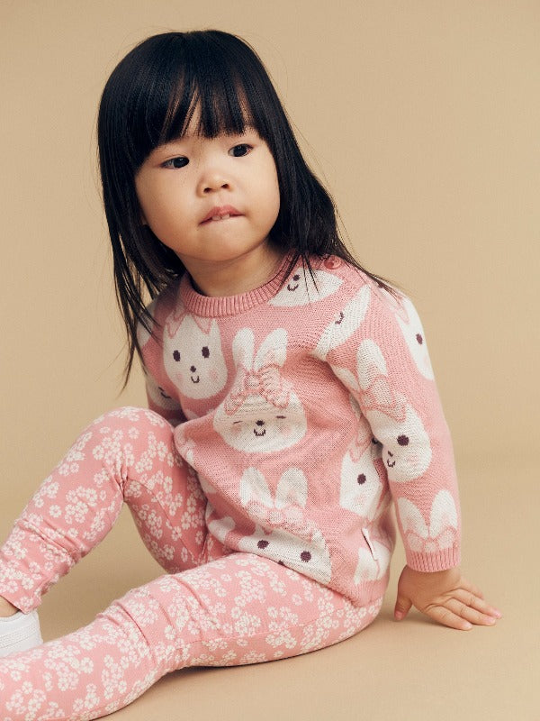 Child wearing HUXBABY Bunny Love Knit Jumper