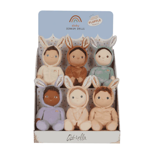 OLLI ELLA Dinky Dinkum Fluffle Family - All 6 Bunnies in a display stand