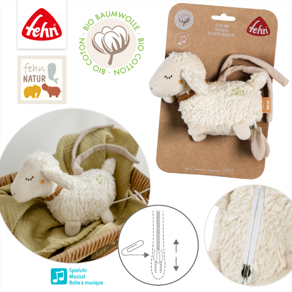 Plush toy sheep with packaging and additional views on a white background