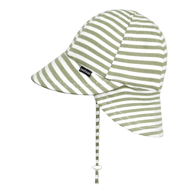 Side view BEDHEAD HATS Legionnaire Flap Sun Hat - Khaki Stripe