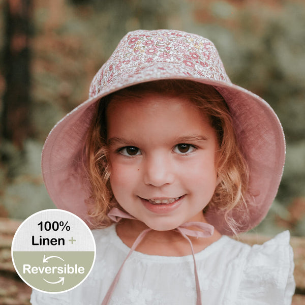 Child wearing BEDHEAD HATS 'Wanderer' Panelled Bucket Sun Hat - Ramble / Rosa