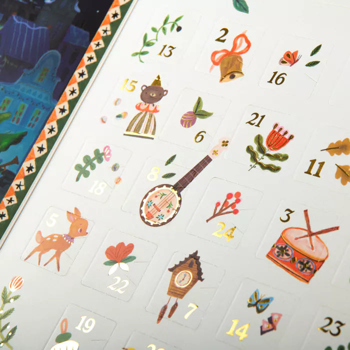  advent calendar with cartoon characters and decorative elements