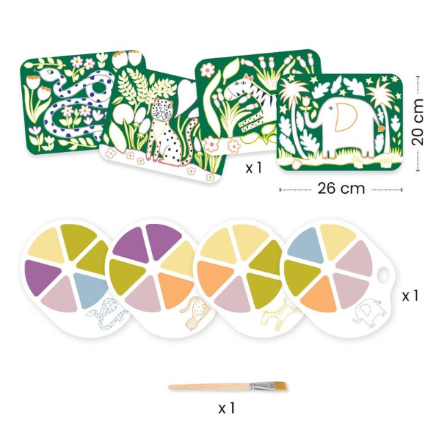 Set of animal-themed bookmarks with a colour swatch and paintbrush on a white background