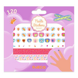 Packaging of DJECO nail stickers with colourful designs on a purple background
