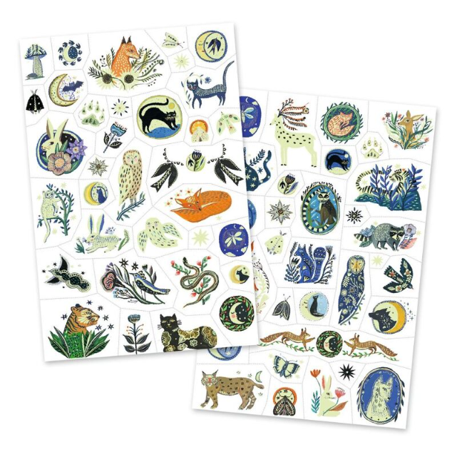 Two sheets of animal-themed stickers on a white background