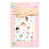 Packaged tattoo set with colorful designs on a pink background, featuring the brand 'DJECO'.