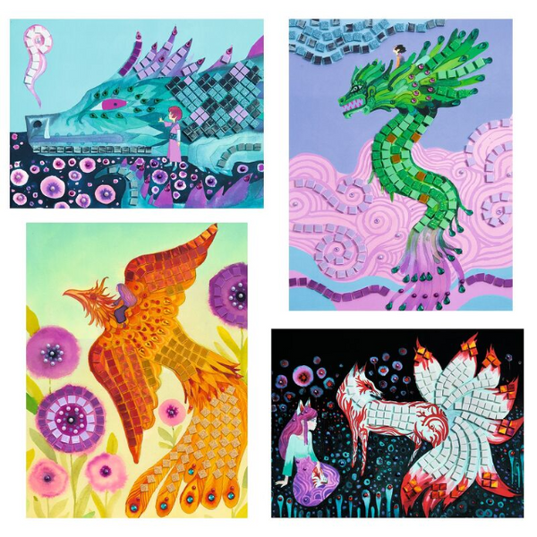 DJECO Mythical Creatures Collage Mosaic Set artworks