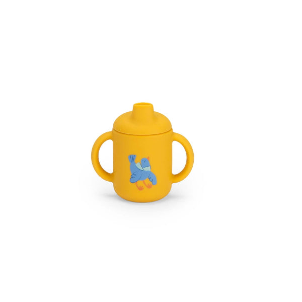 Yellow silicone mug with 2 handles
