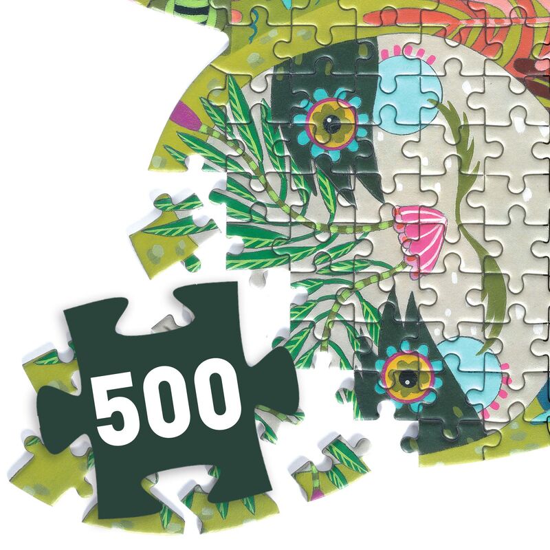 Jigsaw puzzle with a colourful design featuring the number 500 on a white background
