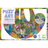 Puzzle packaging with sloth illustration and 'PUZZ' ART' branding