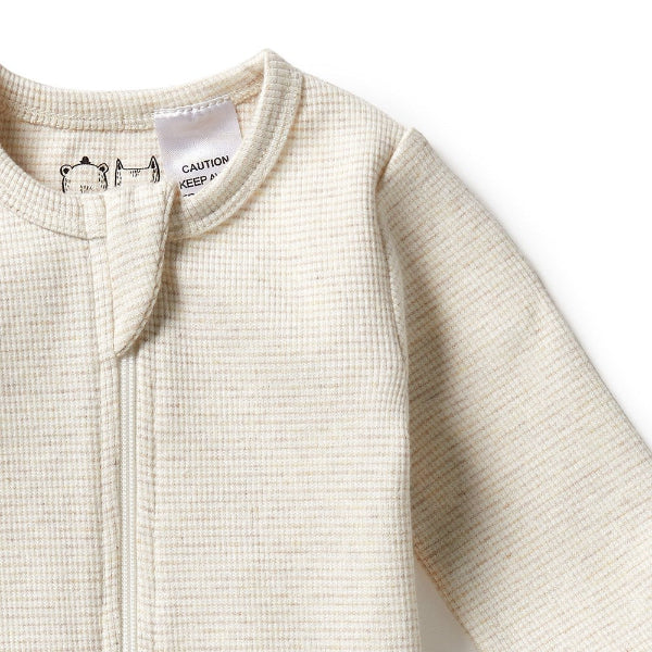 Detail view of neckline and zip opening cover 