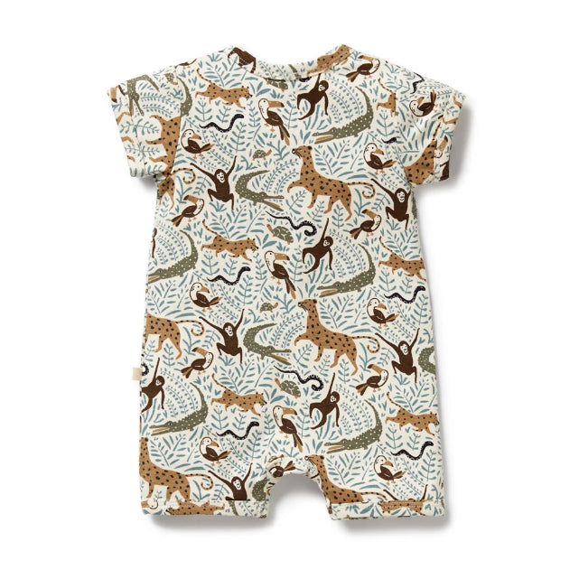 Baby romper with animal pattern on a white background