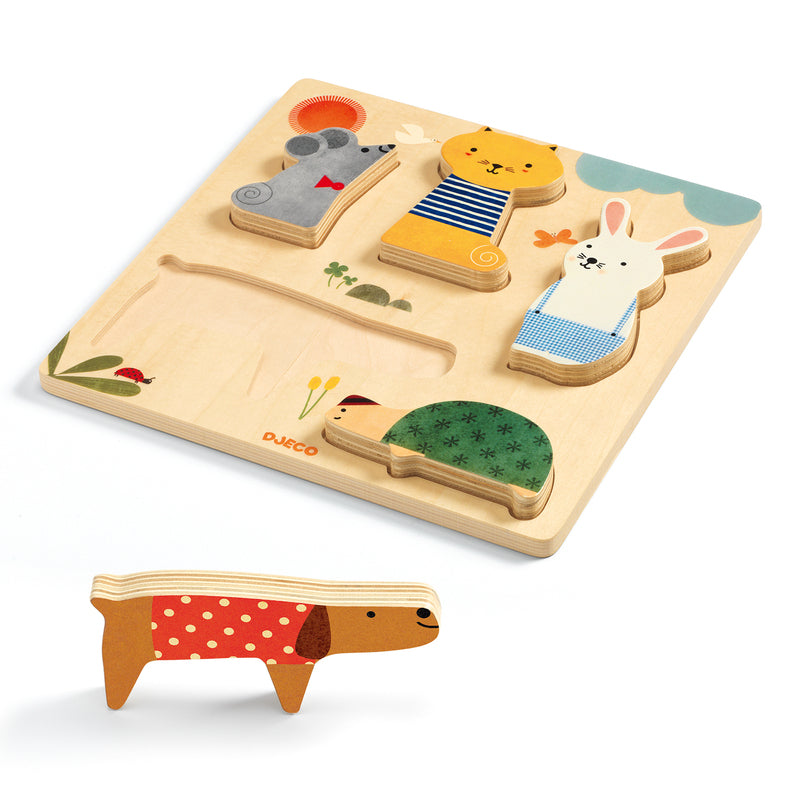 JUNO_DJECO_DJ1051 - 5 piece WoodyPet Animal Wooden Puzzle