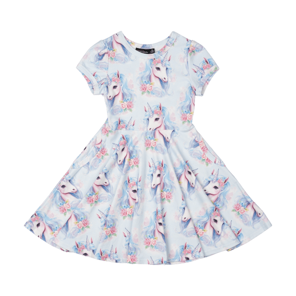 ROCK YOUR BABY Blue Unicorn Waisted Dress