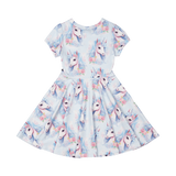 ROCK YOUR BABY Blue Unicorn Waisted Dress BACK VIEW