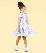 GIRL TWIRLING ROCK YOUR BABY Blue Unicorn Waisted Dress