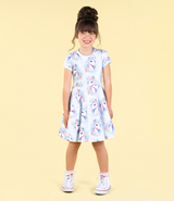 GIRL WEARING ROCK YOUR BABY Blue Unicorn Waisted Dress