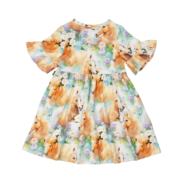 ROCK YOUR BABY Icelandic Ponies Bell Sleeve Dress BACK VIEW