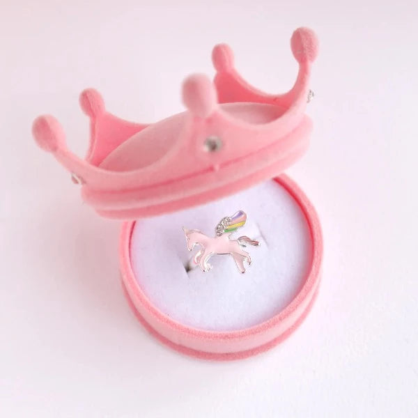 LAUREN HINKLEY Celestial Unicorn Ring in pink crown shaped box
