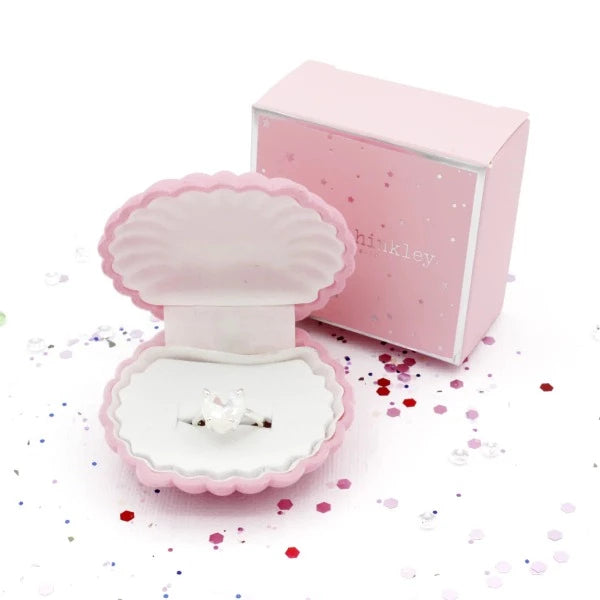 LAUREN HINKLEY Heart of the Ocean: Sparkle Ring in a pink velvet shell box and packaging