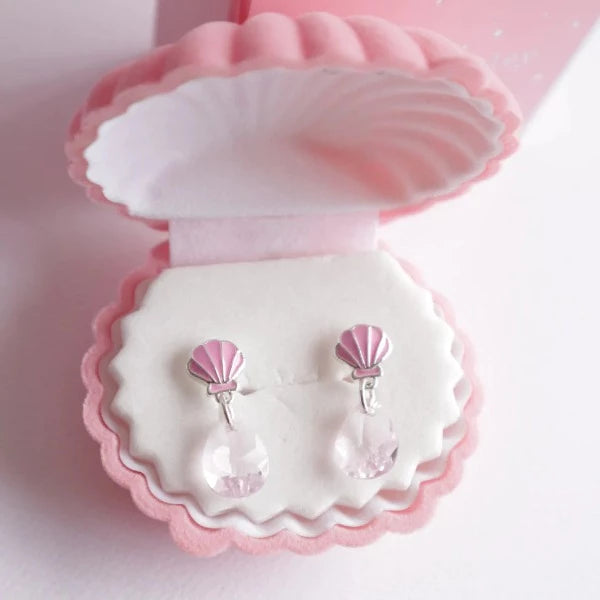 LAUREN HINKLEY Ocean Treasure Earrings: Pink in a pink velvet shell box