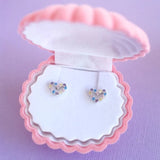 LAUREN HINKLEY Rainbow Connection Heart Earrings - Sterling Silver in a pink velvet shell box