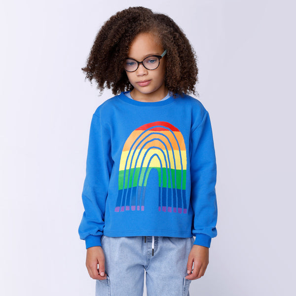 Child wearing MINTI Stripey Rainbow Crew