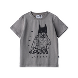 Gray t-shirt with a black bear graphic and 'Let's go!' text on a white background