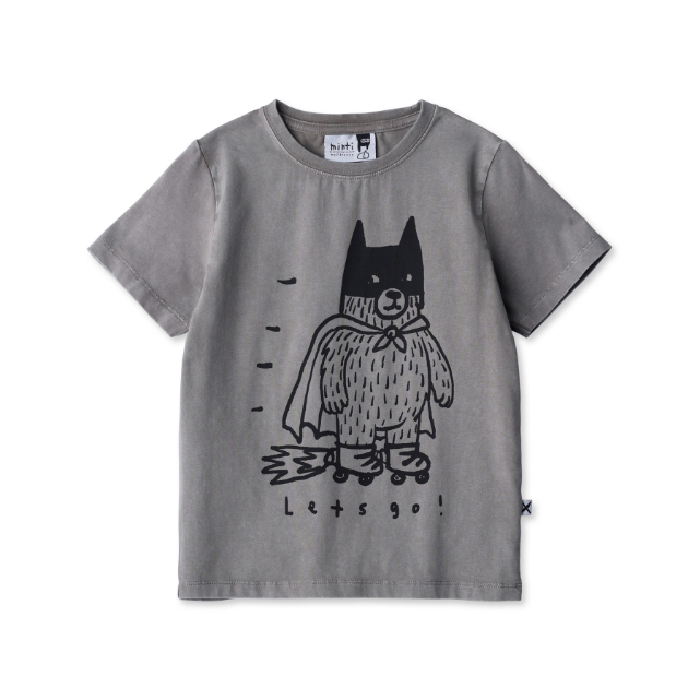 Gray t-shirt with a black bear graphic and 'Let's go!' text on a white background