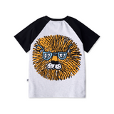T-shirt with a lion graphic wearing sunglasses on a white background