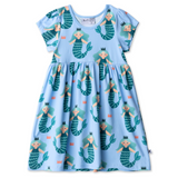 Light blue dress with mermaid pattern on a white background