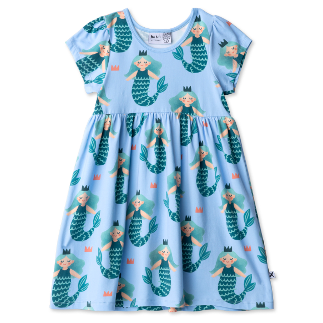 Light blue dress with mermaid pattern on a white background