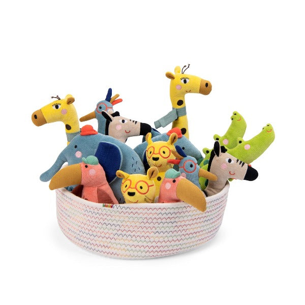 MOULIN ROTY Les Toupitis animal rattle range in a basket