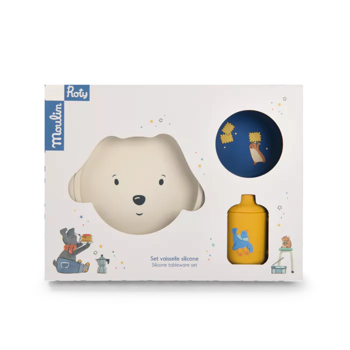 MOULIN ROTY Puce & Pilou Silicone Tableware Set boxed
