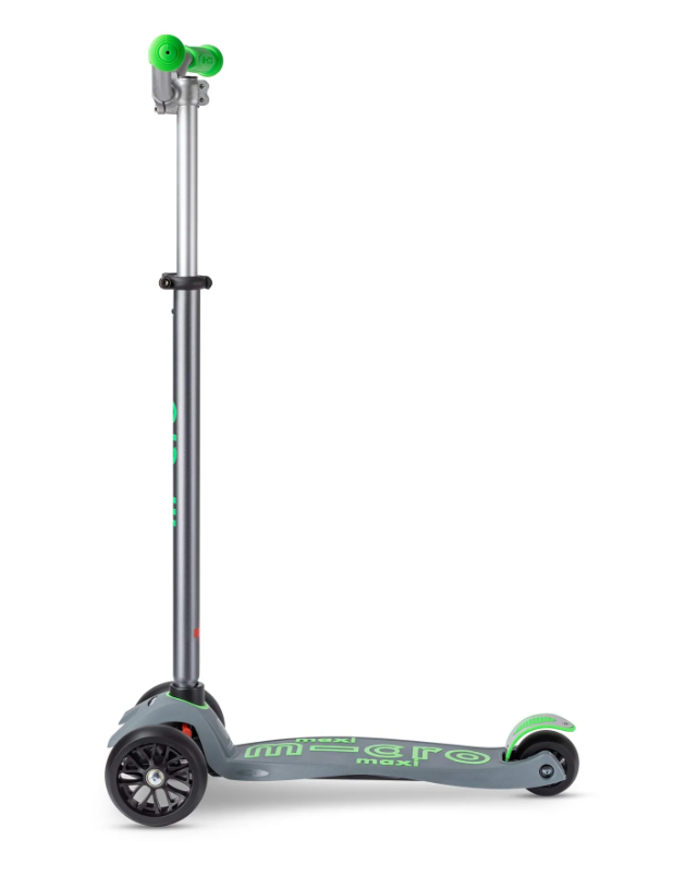 Gray scooter with green accents on a white background