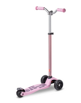 Pink scooter with  black wheels on a white background 