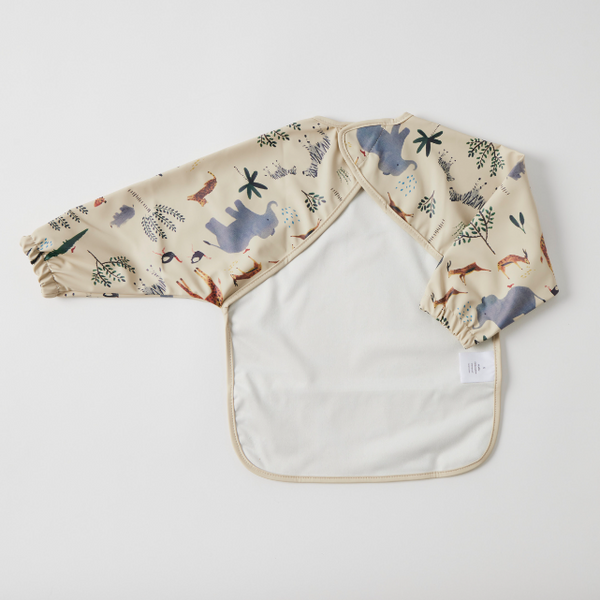Back of Baby bib with animal pattern on a white background