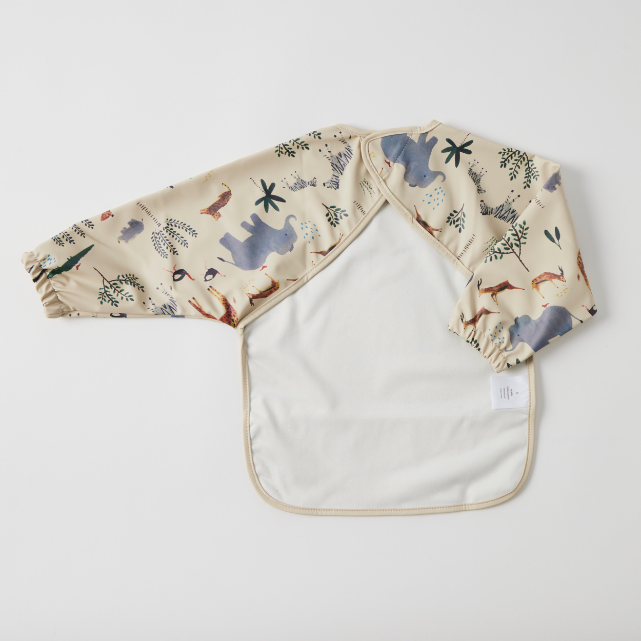 Back of Baby bib with animal pattern on a white background