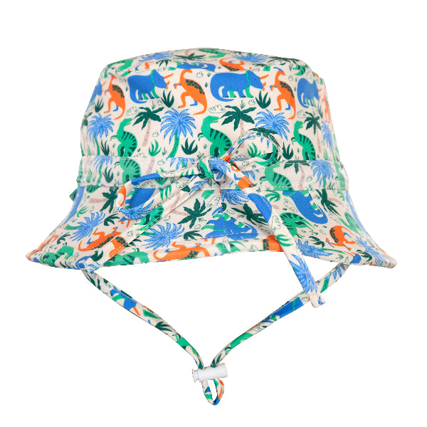 ACORN Prehistoric Wide Brim Swim Bucket Hat - Cream/Blue/Orange toggle back view