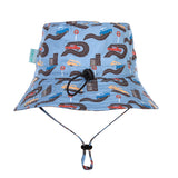ACORN Let's Hit the Road Wide Brim Bucket Hat - Blue/Multi/Brown toggle back view