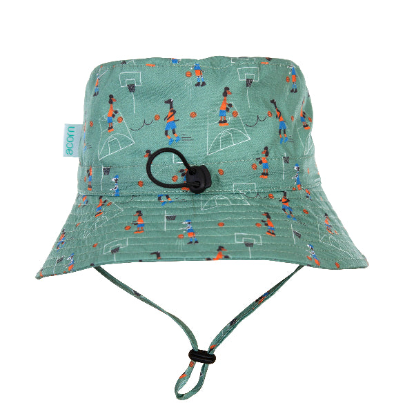 ACORN Shooting Hoops Wide Brim Bucket Hat - Green and Multi toggle back view