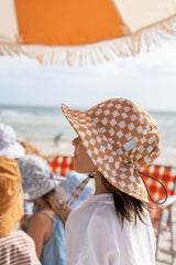 CHILD WEARING ACORN Checkmate Wide Brim Bucket Hat SIDE VIEW