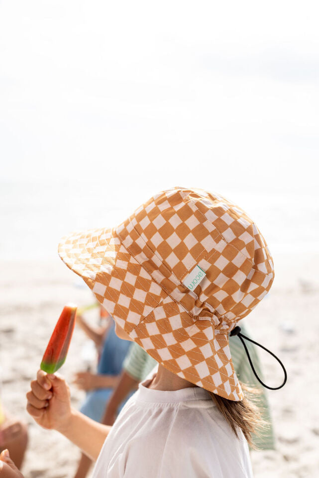 CHILD WEARING ACORN Checkmate Wide Brim Bucket Hat SIDE VIEW