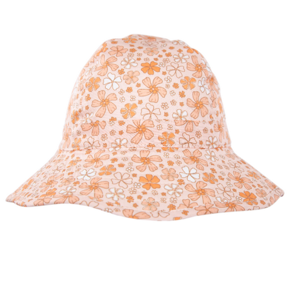 Floral-patterned bucket hat on a white background