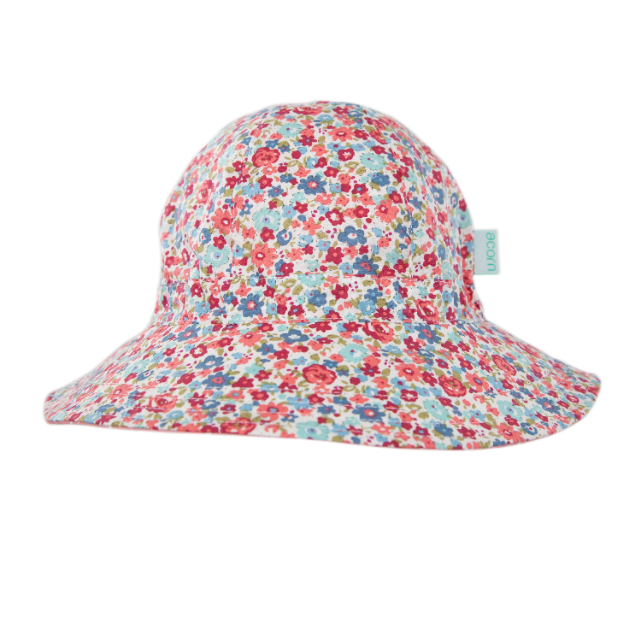 Floral patterned sun hat on a white background